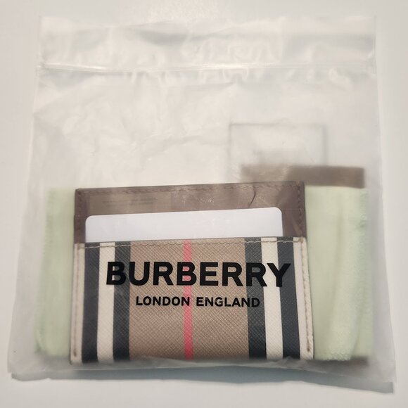 Burberry Sandon Icon Stripe Beige Tan Card Holder | Men's Gift | Unisex - Picture 7 of 8